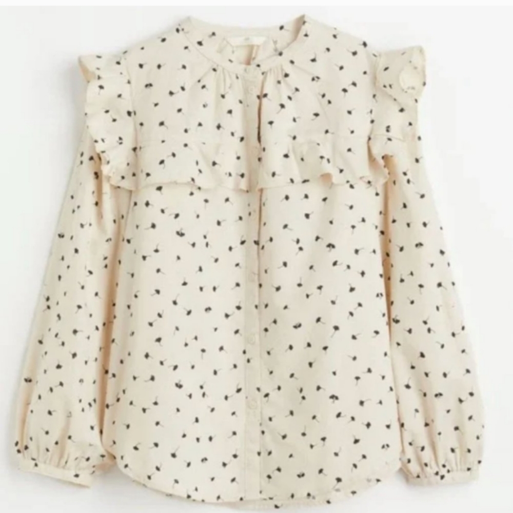 H&M Line Blend Printed Ruffle Balloon Sleeve Blouse Cottagecore Top